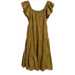 Madewell Green Dress Cotton Floral Tiered Cottagecore 1X Midi 100% Cotton